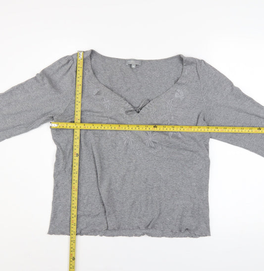 Marks and Spencer Per Una Grey Cotton V-Neck Blouse Size 16
