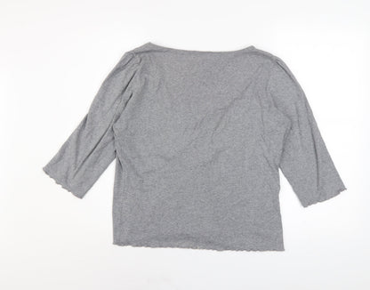 Marks and Spencer Per Una Grey Cotton V-Neck Blouse Size 16