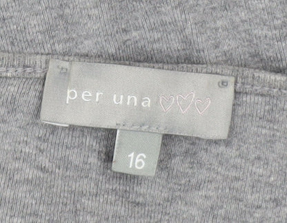 Marks and Spencer Per Una Grey Cotton V-Neck Blouse Size 16