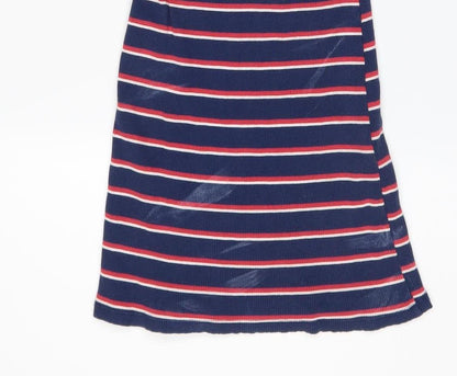 Bershka Girls Blue Striped T-Shirt Dress Size 8 Years Cotton Stretch Casual