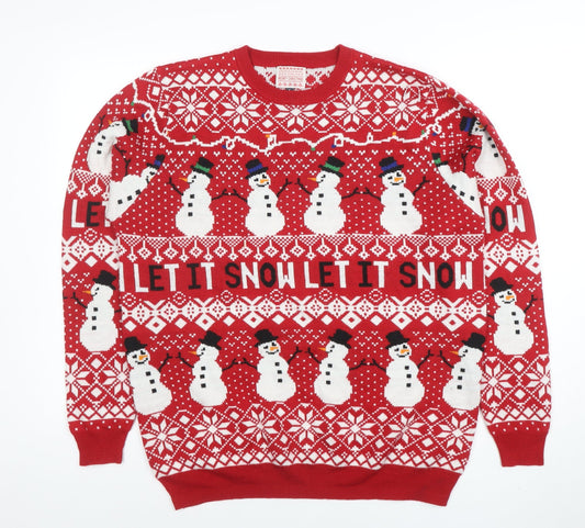 George Men's Red Christmas Snowman Fair Isle Jumper Size L