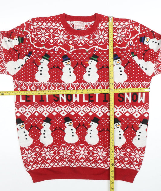 George Men's Red Christmas Snowman Fair Isle Jumper Size L