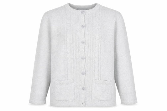 Front view of Honor Millburn Women's Grey Acrylic Cable Knit Cardigan XL