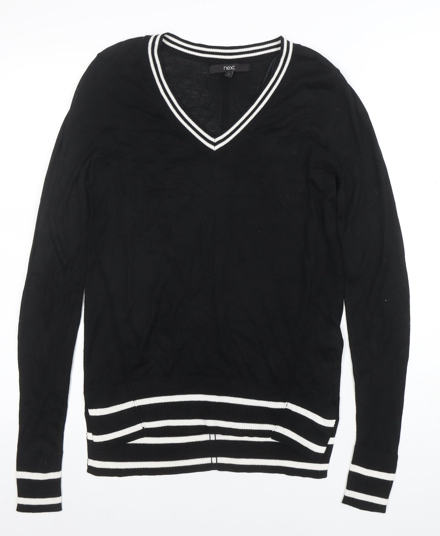 Next Womens Black V-Neck Long Sleeve Knit Top Size 8