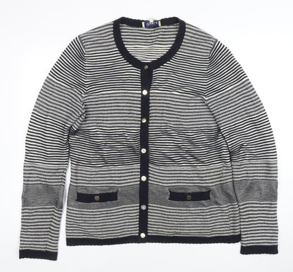 Viyella Womens Blue Striped Cotton Cardigan L Long Sleeve