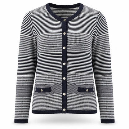 Viyella Womens Blue Striped Cotton Cardigan L Long Sleeve