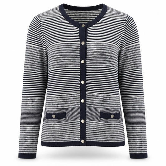 Viyella Womens Blue Striped Cotton Cardigan L Long Sleeve