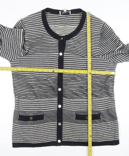 Viyella Womens Blue Striped Cotton Cardigan L Long Sleeve