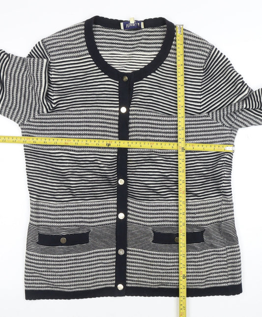 Viyella Womens Blue Striped Cotton Cardigan L Long Sleeve