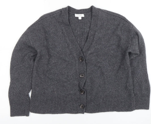 Hobbs Women Grey Merino Wool V-Neck Button Cardigan M