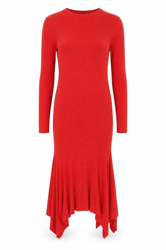 Oasis Women Red Long Sleeve Ribbed Bodycon Midi Dress L