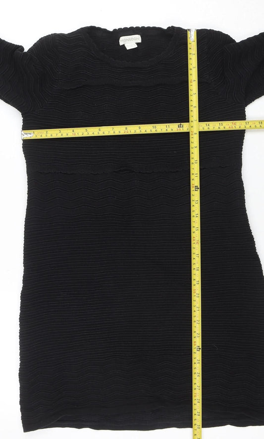 Monsoon Women Black Size 12 Knit Shift Dress 3/4 Sleeve