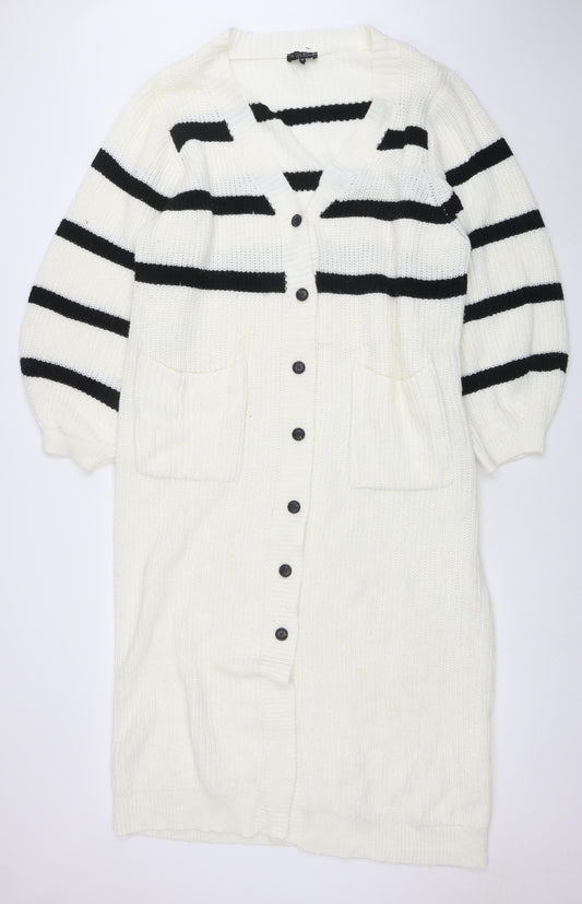 In The Style Women’s White Striped Jumper Dress Size 18 Long Sleeve Knit
