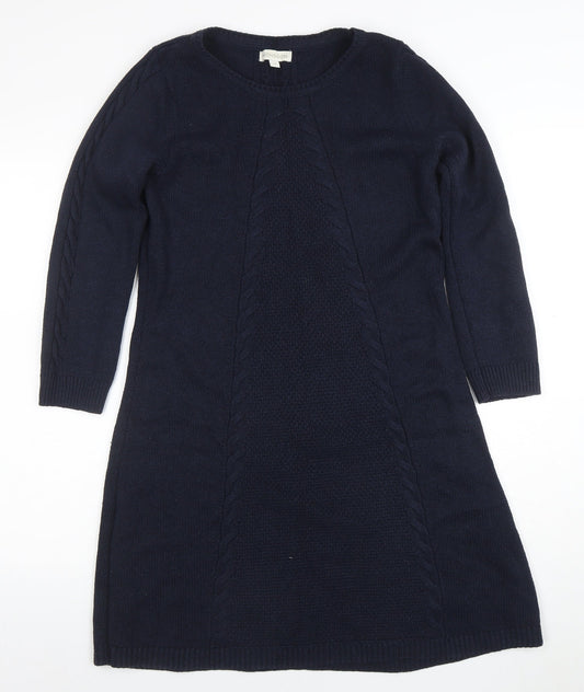 Monsoon Women Blue Knit Jumper Dress M Long Sleeve Knee Length