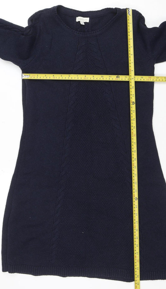 Monsoon Women Blue Knit Jumper Dress M Long Sleeve Knee Length