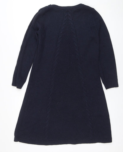 Monsoon Women Blue Knit Jumper Dress M Long Sleeve Knee Length