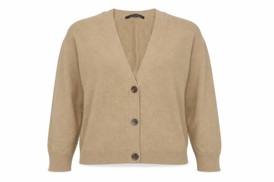 Front view of French Connection Women’s Beige V-Neck Button Cardigan S