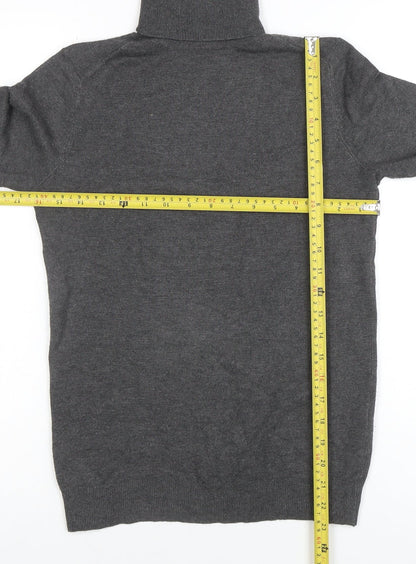 Zara Women Grey Knit Roll Neck Long Sleeve Button Accent Top M