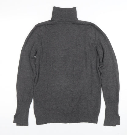 Zara Women Grey Knit Roll Neck Long Sleeve Button Accent Top M