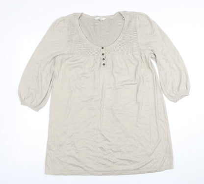 Debenhams Women Beige Knit Tunic Dress Size 16 Scoop Neck 3/4 Sleeve