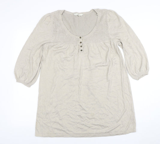Debenhams Women Beige Knit Tunic Dress Size 16 Scoop Neck 3/4 Sleeve
