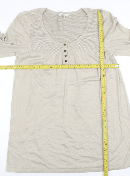 Debenhams Women Beige Knit Tunic Dress Size 16 Scoop Neck 3/4 Sleeve