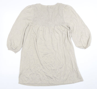 Debenhams Women Beige Knit Tunic Dress Size 16 Scoop Neck 3/4 Sleeve