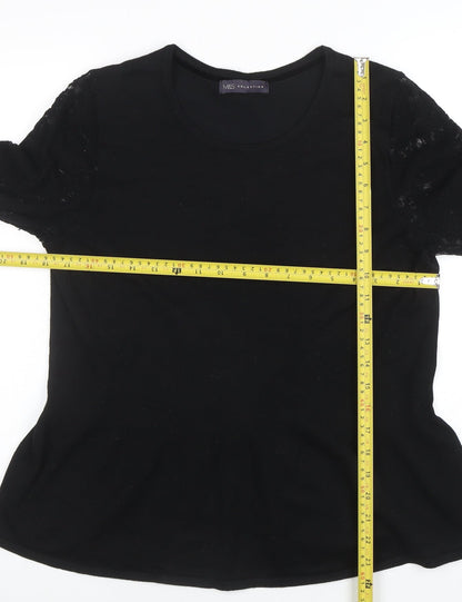 Marks and Spencer Womens Black Lace Sleeve Jersey Top UK 14