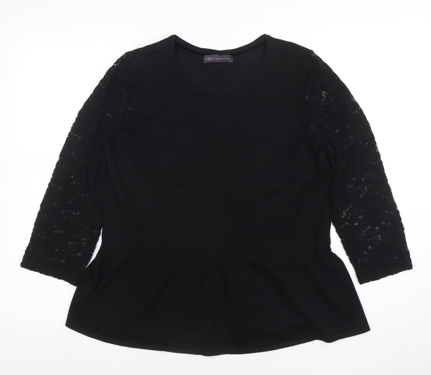 Marks and Spencer Womens Black Lace Sleeve Jersey Top UK 14