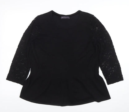 Marks and Spencer Womens Black Lace Sleeve Jersey Top UK 14