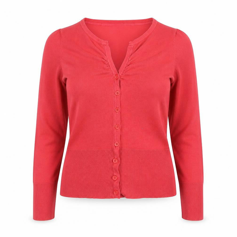 Marks and Spencer Women's Red V-Neck Button-Up Knit Top Size 10