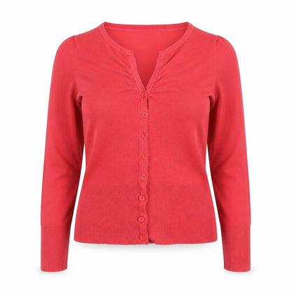 Marks and Spencer Women's Red V-Neck Button-Up Knit Top Size 10