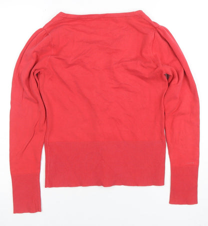 Marks and Spencer Women's Red V-Neck Button-Up Knit Top Size 10