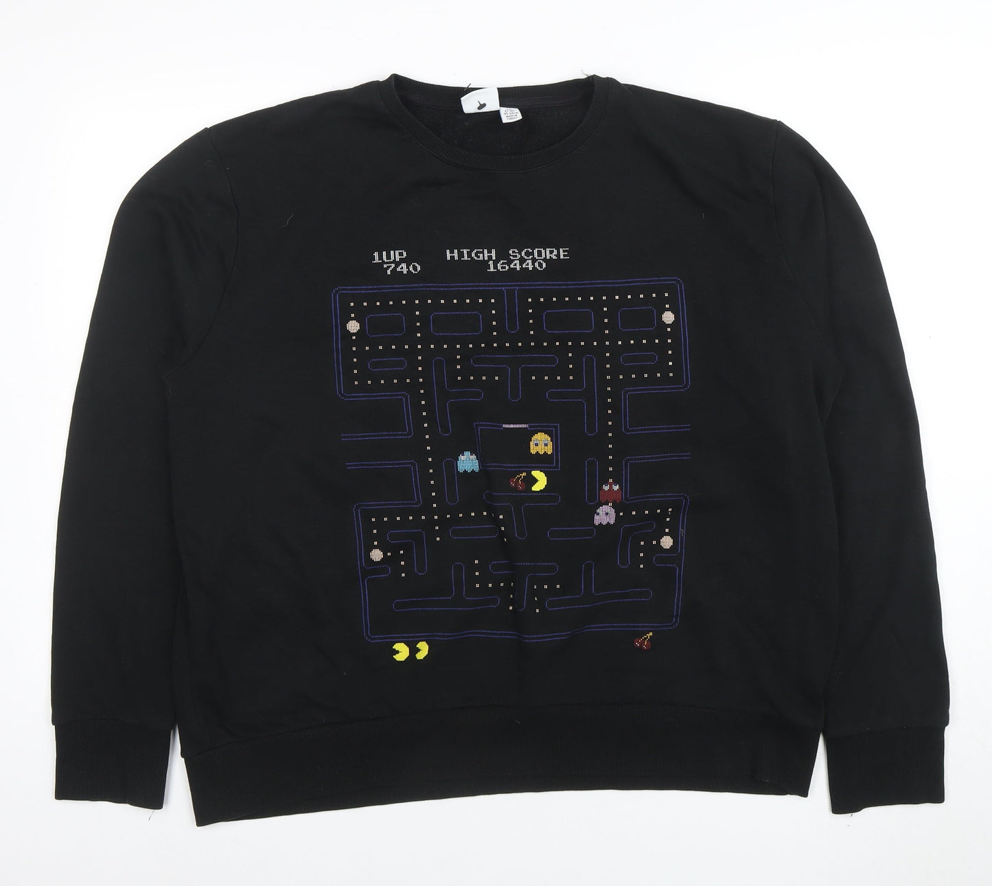 Mens UK Size 2XL Pac-Man by Bravado Black Pullover Sweatshirt