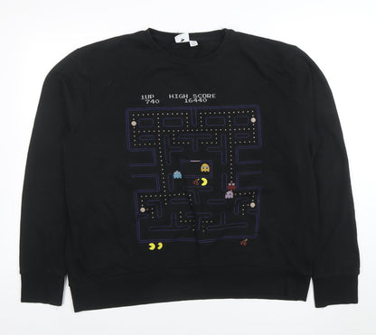 Mens UK Size 2XL Pac-Man by Bravado Black Pullover Sweatshirt