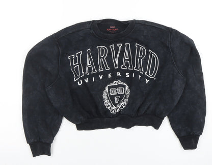 Marks and Spencer Girls Black Harvard Graphic Crew Neck Sweatshirt 9-10 Years