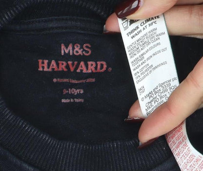 Marks and Spencer Girls Black Harvard Graphic Crew Neck Sweatshirt 9-10 Years