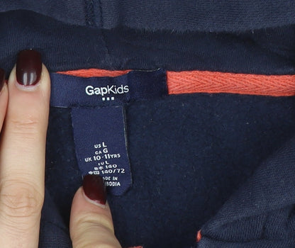GAP Girls Blue Full Zip Fleece Hoodie 10-11 Years Embroidered Logo