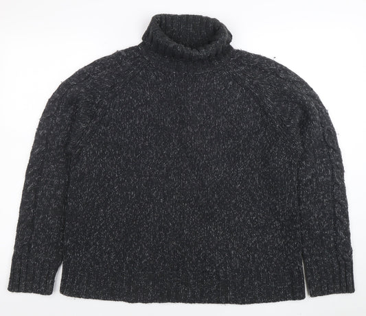 Marks and Spencer Women's Grey Roll Neck Cable-Knit Jumper Medium