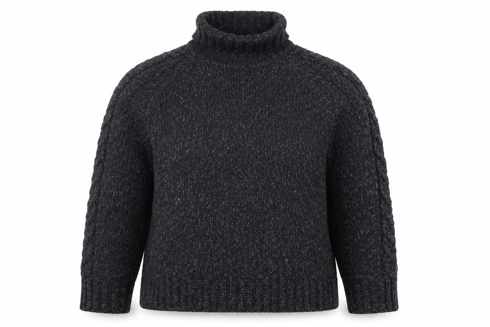 Marks and Spencer Women's Grey Roll Neck Cable-Knit Jumper Medium