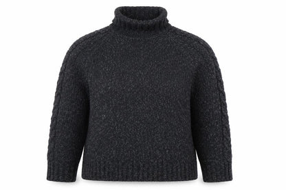 Marks and Spencer Women's Grey Roll Neck Cable-Knit Jumper Medium