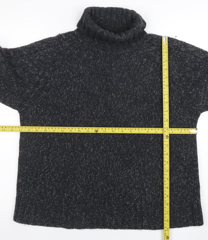 Marks and Spencer Women's Grey Roll Neck Cable-Knit Jumper Medium
