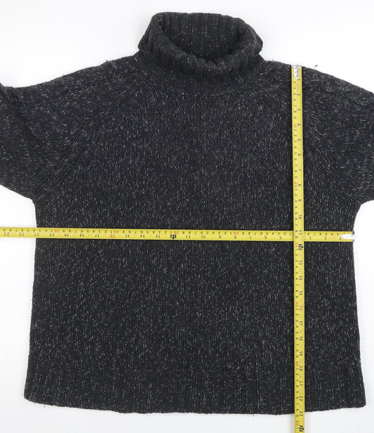 Marks and Spencer Women's Grey Roll Neck Cable-Knit Jumper Medium