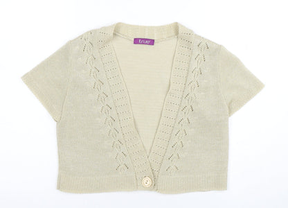 True Womens Beige Short Sleeve V-Neck Knit Cardigan Size 16