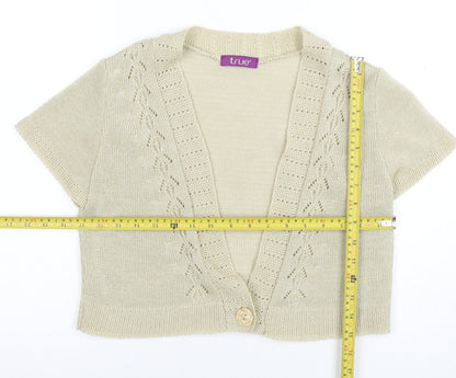 True Womens Beige Short Sleeve V-Neck Knit Cardigan Size 16