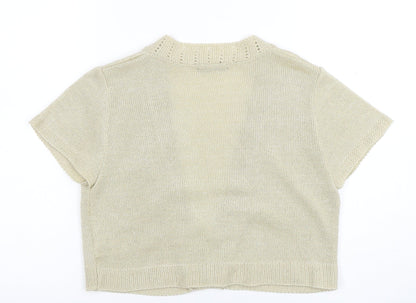 True Womens Beige Short Sleeve V-Neck Knit Cardigan Size 16
