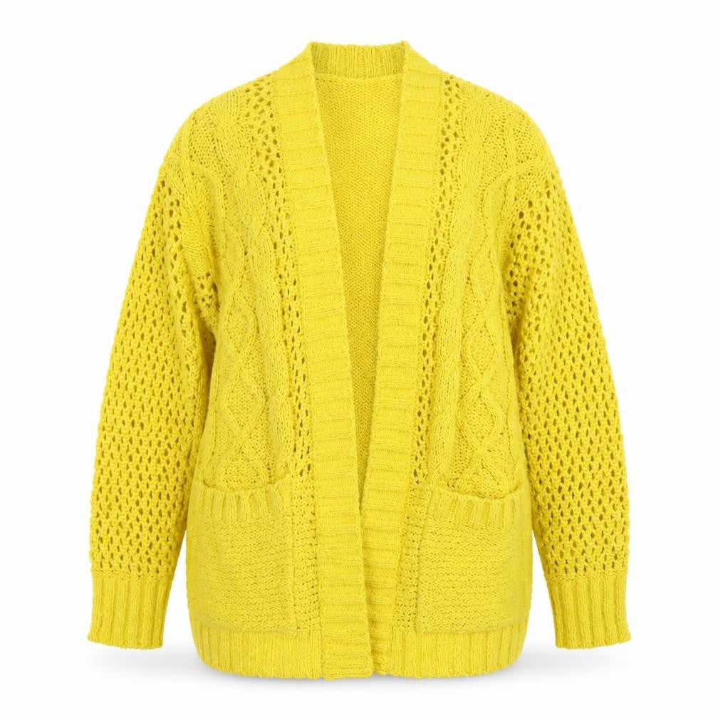 Marks and Spencer Women Yellow Cable Knit Open Cardigan S