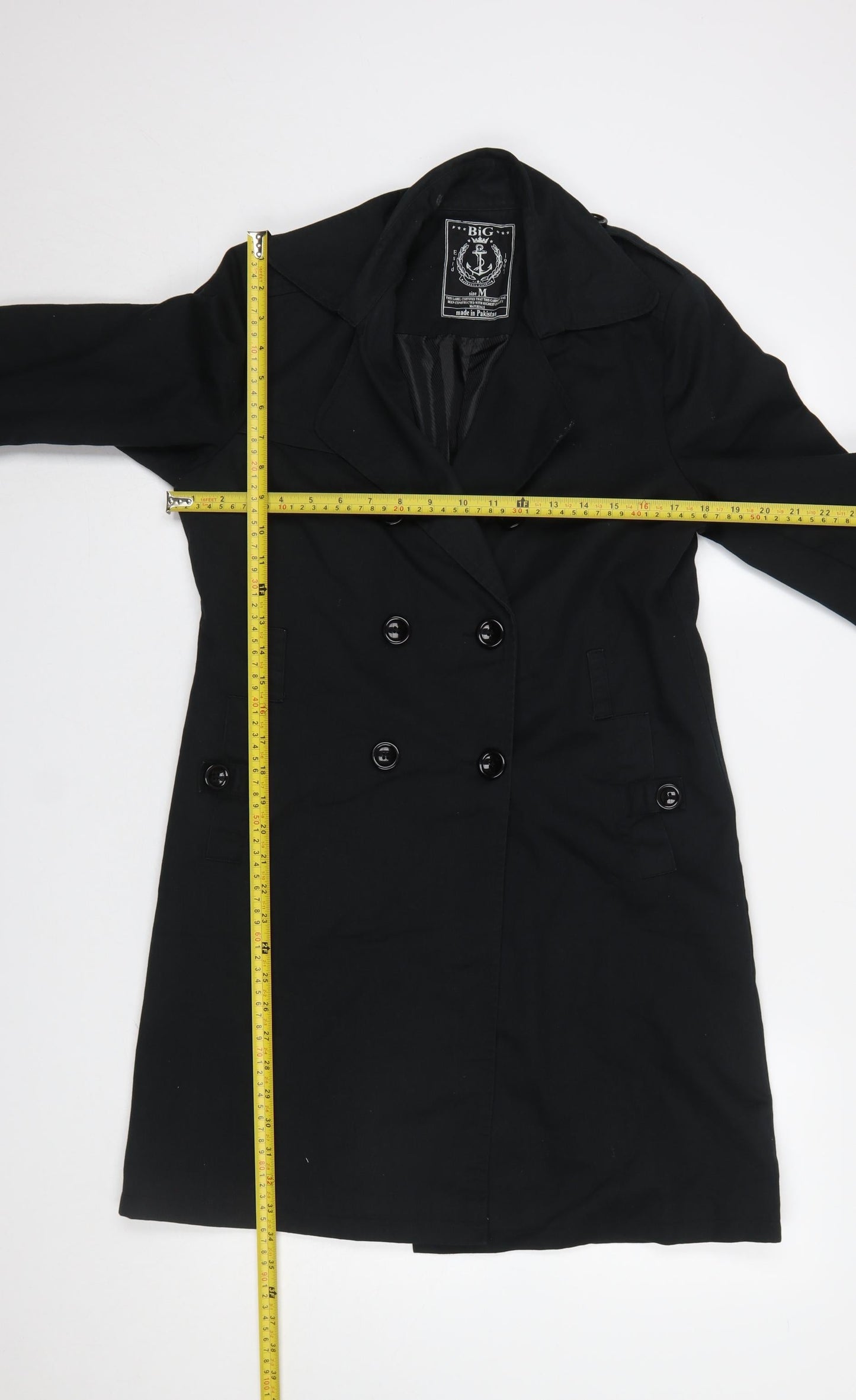 Womens UK Size M BIG Black Trench Coat