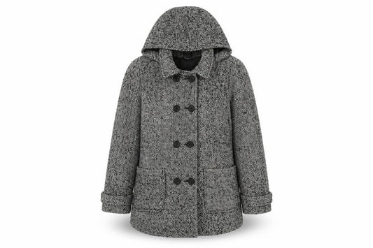 Atmosphere Womens Grey Pea Coat Size 10 Hooded Tweed Winter Jacket