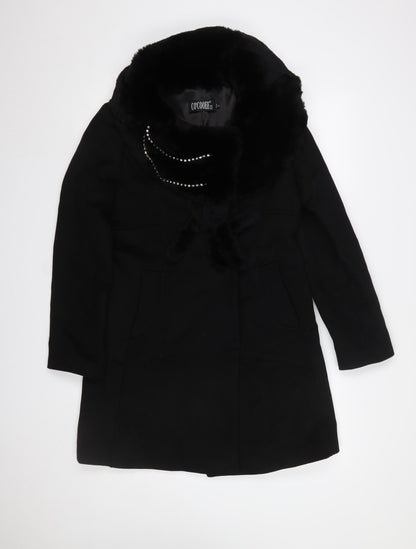CO'COOEE Women's Black Wool Blend Faux Fur Collar Coat Size 14